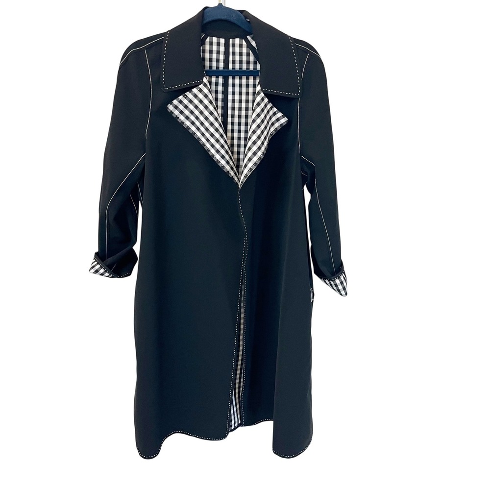 Lafayette‎ 148 New York Reversible Gingham Trench Coat Black White Size Large